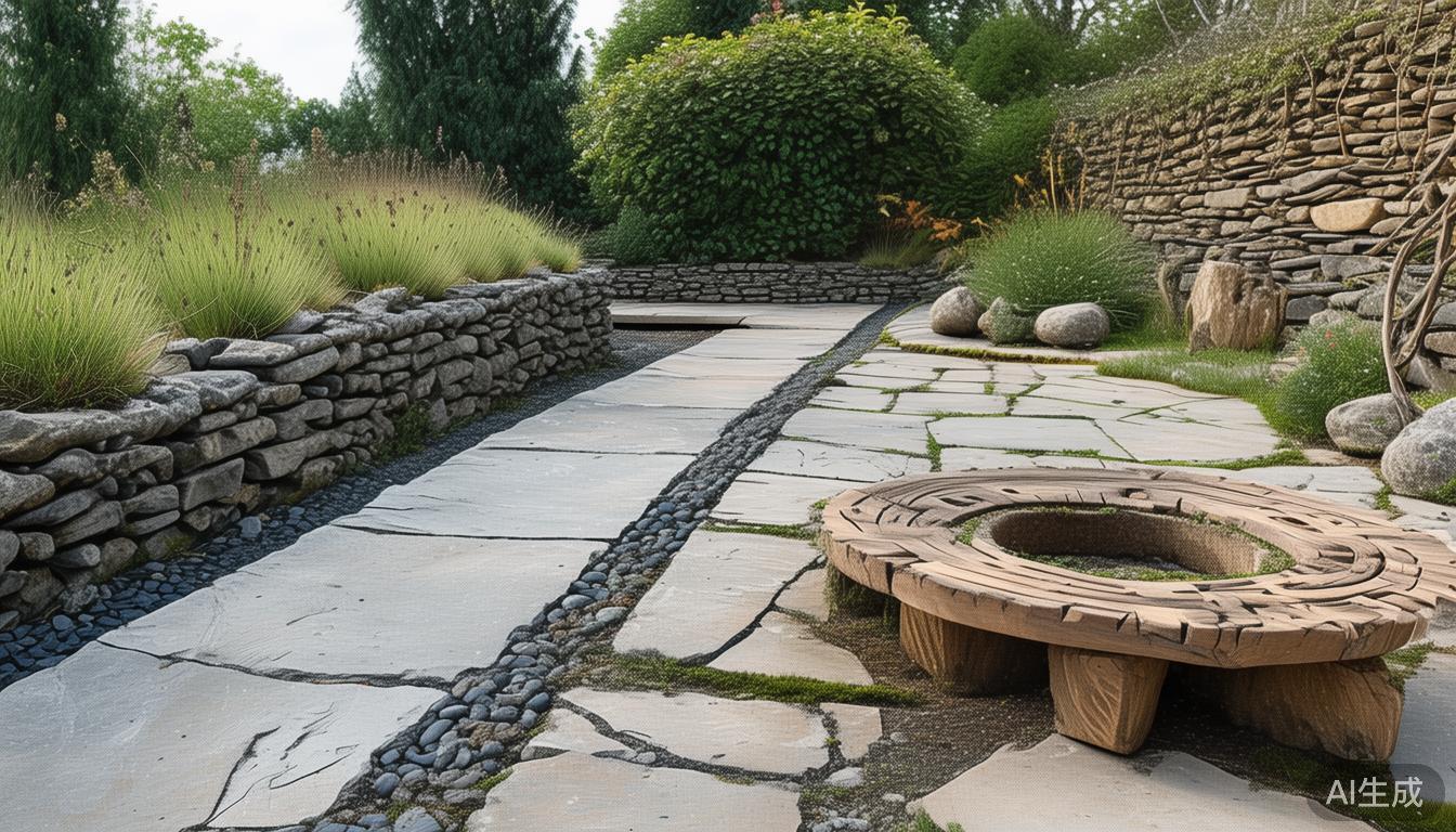 庭院石头围墙设计效果图_石头庭院围墙_自然石系列在民宿庭院围墙与地面铺装融入周边自然环境