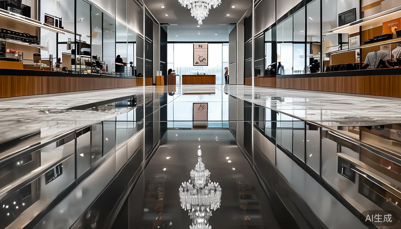 店铺地面选高光大理石瓷砖，灯光反射让商品更立体好卖