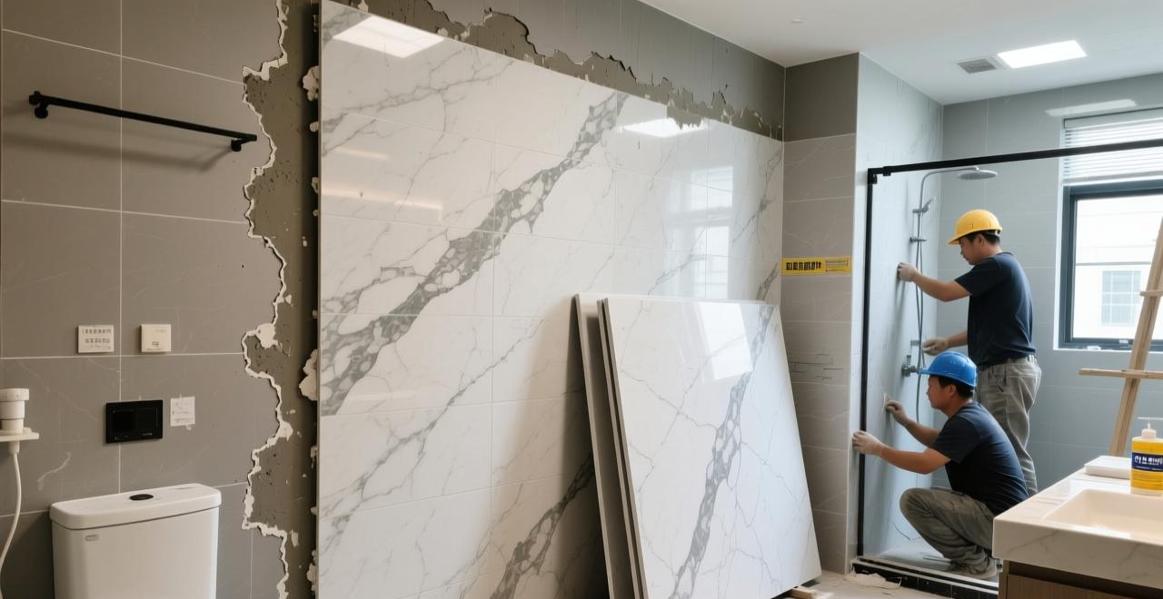 卫生间墙面用中板通体大理石，省料又减负，施工要注意啥？